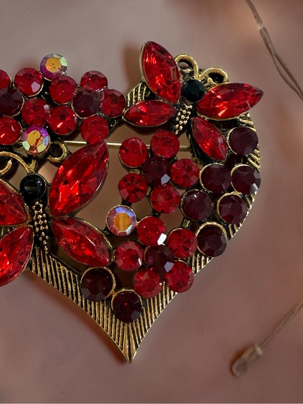Red Crystal Heart Brooch